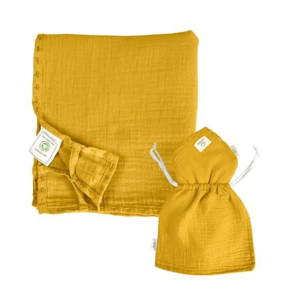Mababu Mababu Musselin Stilltuch, Krabbeldecke, Pucktuch 100x100 cm, Mustard, – Produktbild 1 von 4