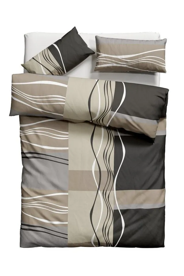OTTO home Bettwäsche Kelian in Gr. 135x200, 155x220 cm u.a. Bettwäsche-Set mit Baumwolle, Polycotton recycelt, 2 teilig, in verschiedenen Qualitäten, gemusterte Bettwäsche, Beige|grau, – Produktbild 6 von 6