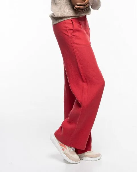 Alma & Lovis Alma & Lovis Trendige Marlenehose aus reinem Leinen | Leinen Marlene, Granat (rot), – Produktbild 3 von 4
