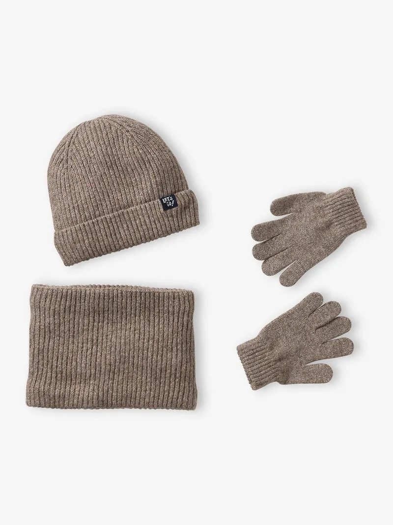 Vertbaudet Set aus Mütze, Taupe, – Produktbild 2 von 4