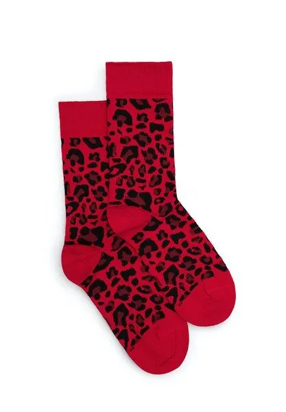 Natural Vibes Natural Vibes Leoparden Socken Bio GOTS | Bunte Socken | Herren Damen Socken, Rot, – Produktbild 3 von 3