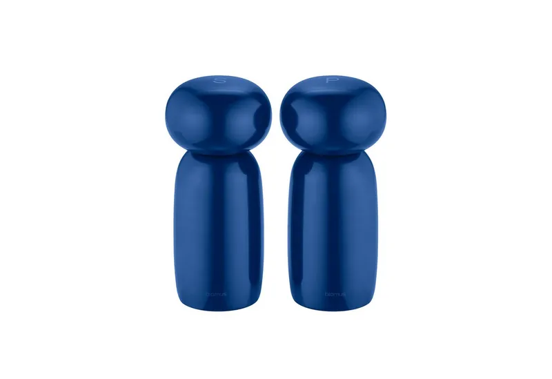 blomus Salz-/Pfeffermühle -MOLI- 2er Set, Gewürzmühlen, Streuer, Mühlenset: aus Holz manuell, FSC-zertifiziertes Eschenholz, Pflegeleicht, S/P Markierung, Blau, – Produktbild 1 von 4