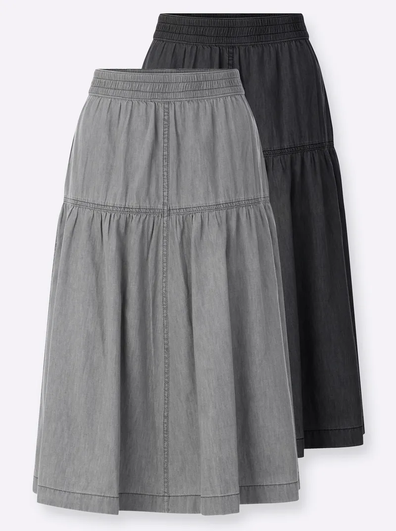 Witt Jeansrock light grey-denim + graphit-denim, Light grey-denim + graphit-denim, – Produktbild 1 von 2