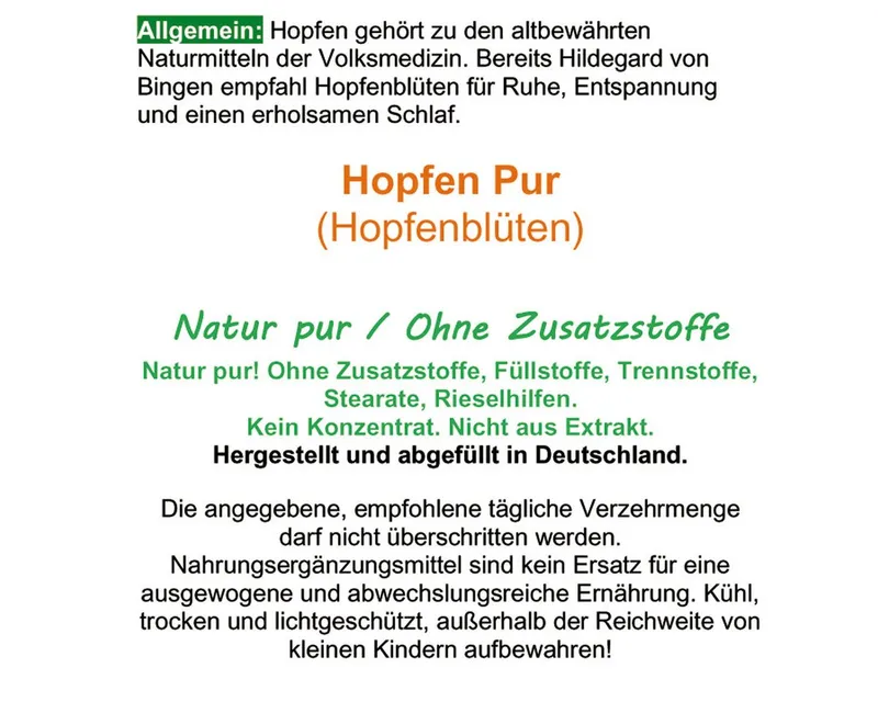 VitalLeben Hopfen naturreine Hopfenblüten zur Entspannung - Ohne Zusatzstoffe - Kapseln, 1 er Dose à 120 St., 42 g, Art. 26655-120 – Produktbild 4 von 5