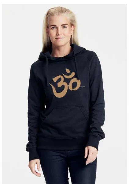 Peaces.bio - handbedruckte Biomode Peaces.bio - handbedruckte Biomode Bio-Damen-Kapuzensweater "Om", Schwarz, – Produktbild 2 von 2