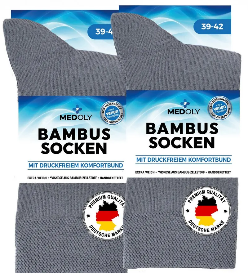 MEDOLY Basicsocken Bambussocken gegen Schweißfüße, ohne Bund, mit 72% Viskose (6 Paar) aus Bambus-Zellstoff, ohne störende Naht, Grau, – Produktbild 2 von 5