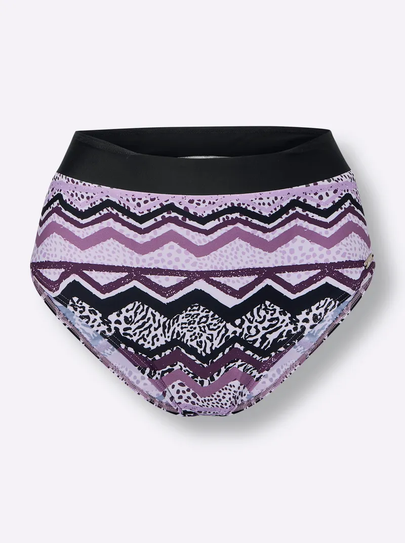 feel good Bikini-Slip violett-schwarz-bedruckt, Violett-schwarz-bedruckt, – Produktbild 1 von 2