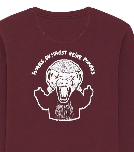 päfjes päfjes Pommes / Honigdachs liebt Pommes Frites - Fair Wear Unisex Sweater - 280, Bordeaux (rot), – Produktbild 2 von 4