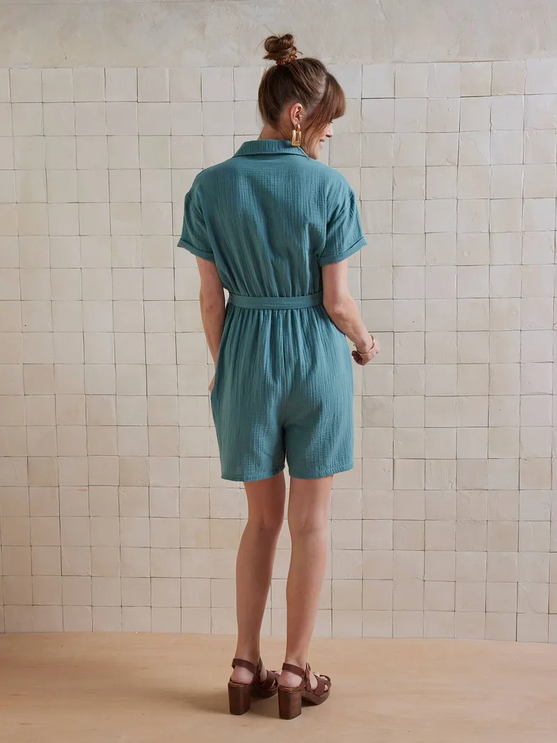 Vertbaudet Kurzer Jumpsuit für Schwangerschaft und Stillzeit aus Musselin, Smaragdgrün, – Produktbild 4 von 4