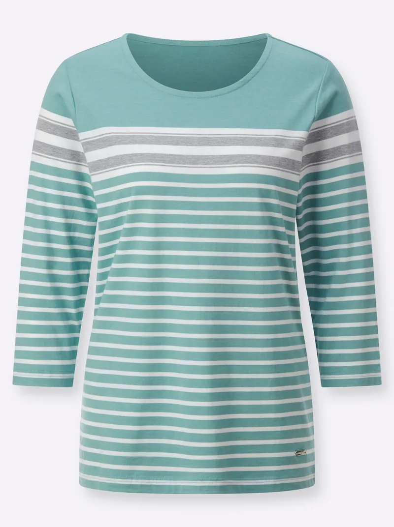 Witt Rundhalsshirt salbei-ecru-geringelt, Salbei-ecru-geringelt, – Produktbild 1 von 2