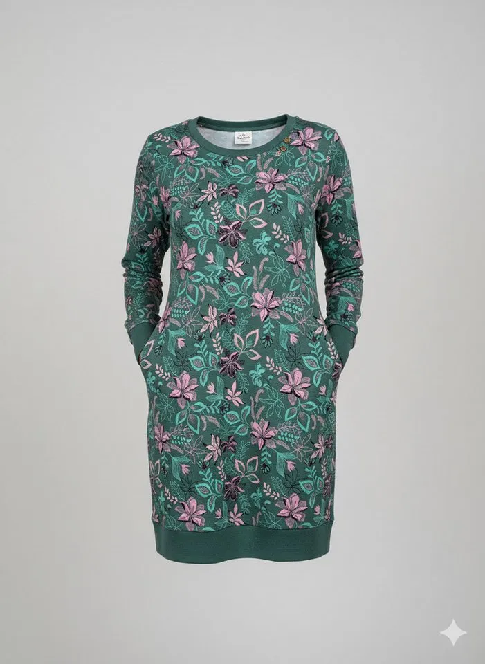 ragwear ragwear Sweatkleid MENITA FLOWERS O mit kurzer Passform, aus Baumwolle und Polyester, Grün, – Produktbild 3 von 3