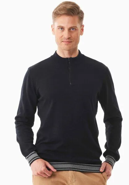 ORGANICATION ORGANICATION Pullover aus Bio-Baumwolle mit Troyerkragen, Black, – Produktbild 1 von 4