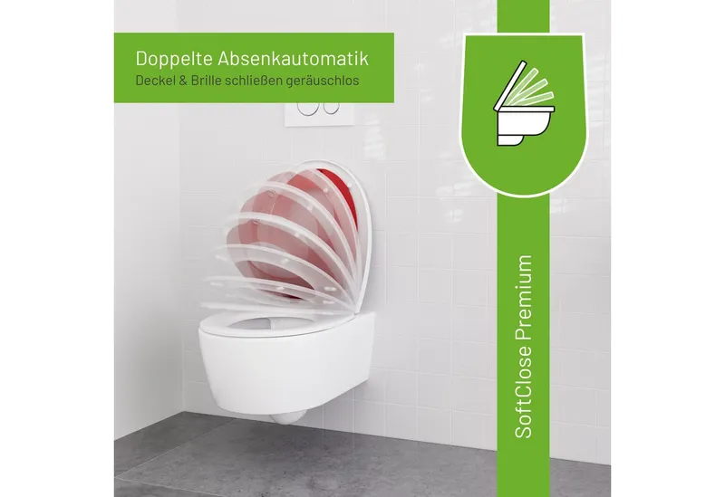 LUVETT Kinder-WC-Sitz C490 mit Kindersitz Softclose Magnetisch abnehmbar Duroplast O-Form (Komplett-Set, Kindersitz-Einlage), mit Original SoftClose® Absenkautomatik, Duroplast, Rot, – Produktbild 5 von 5