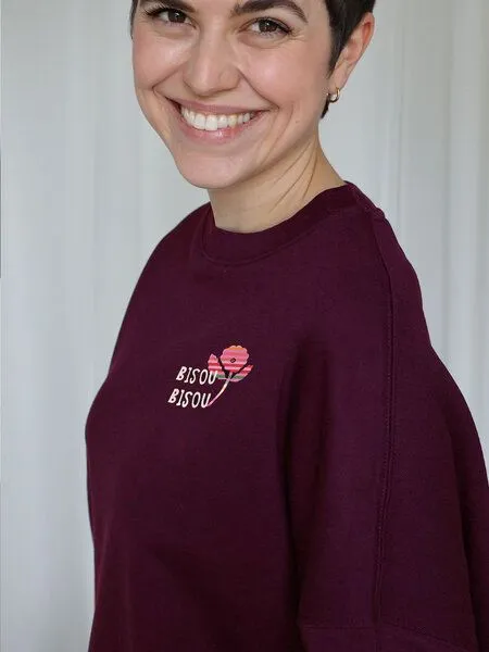 Kultgut Kultgut Artdesign - Bioqualität - Supersoft Sweater / bisou bisou, Dunkelrot, – Produktbild 1 von 4