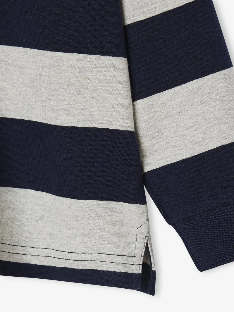 Vertbaudet Vertbaudet Gestreiftes Jungen Langarm-Poloshirt mit Kontrast-Kragen, Grau meliert, – Produktbild 4 von 4