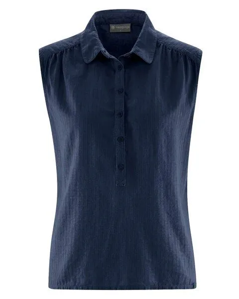 HempAge HempAge Hanf Bluse mit Polokragen, Navy (blau), – Produktbild 1 von 1