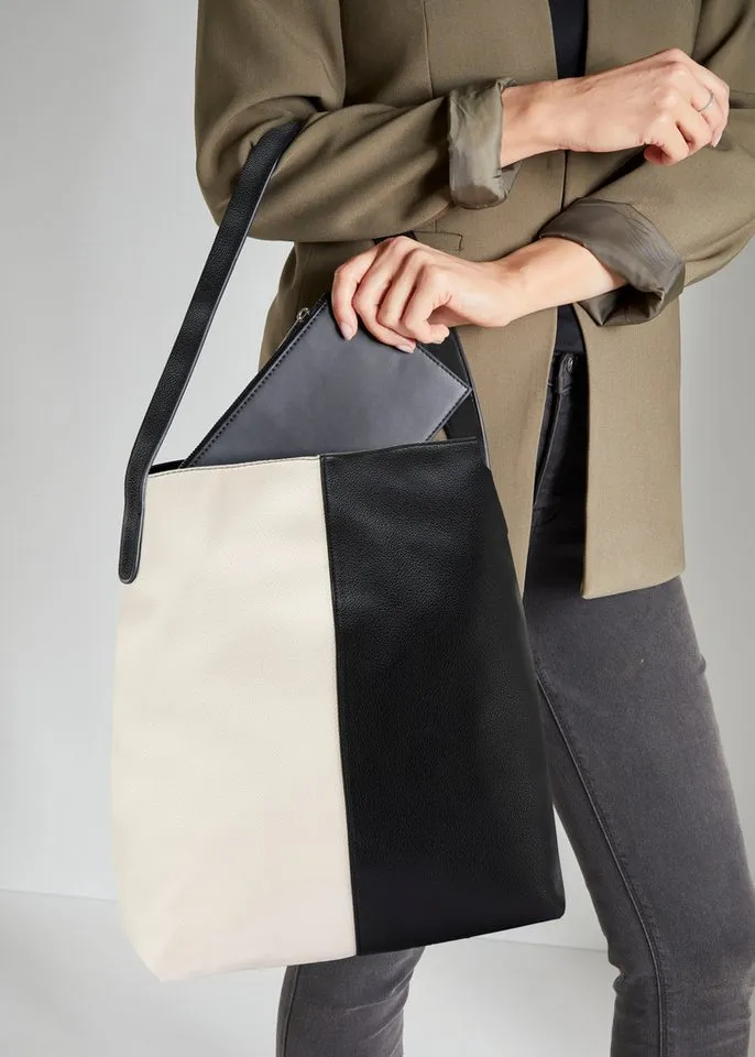 Vivance by Lascana Shopper Schultertasche, Handtasche, Einkaufstasche, Damentasche (2-tlg), mit kleiner herausnehmbarer Innentasche VEGAN, Schwarz, – Produktbild 1 von 5