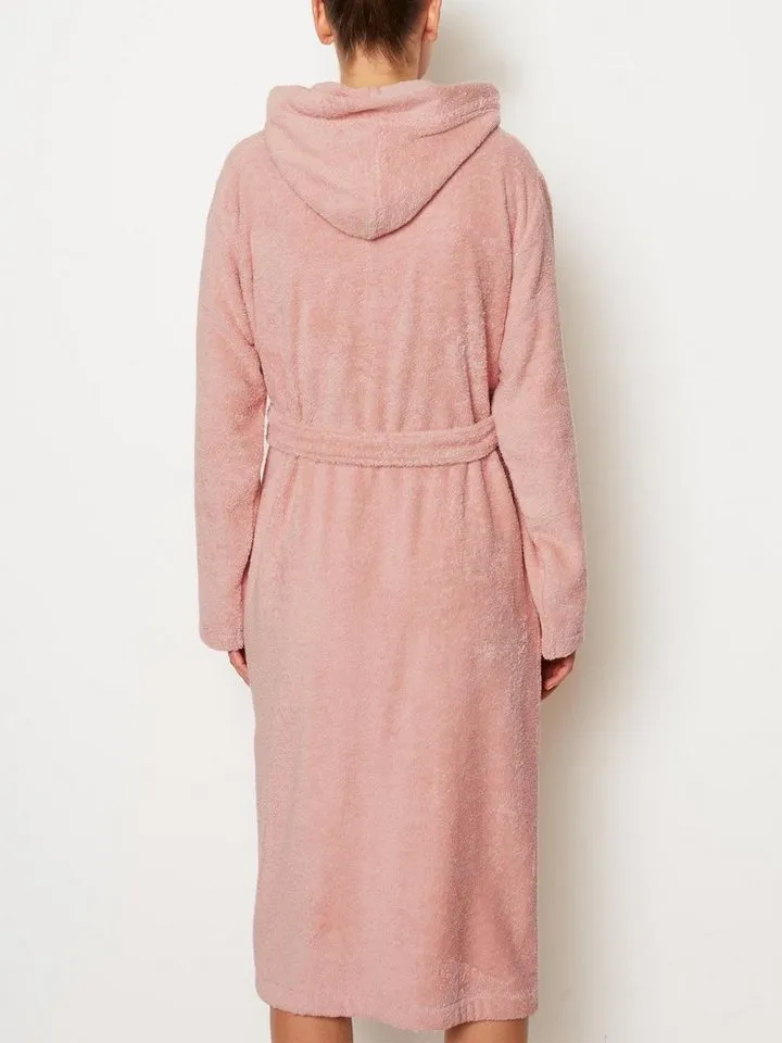 Marc O'Polo Home Damenbademantel Timeless Women, Langform, Baumwolle, Kapuze, Gürtel, Waffelpiqué, Rosa, – Produktbild 3 von 4