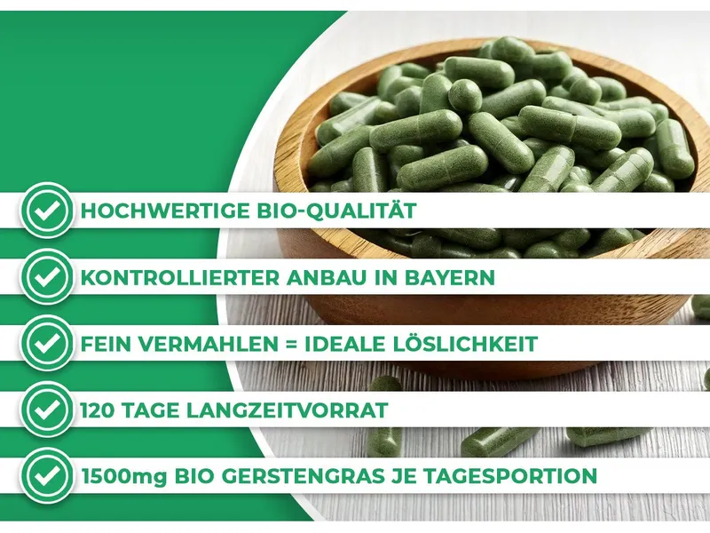 QIDOSHA Bio Gerstengras Kapseln, 360 St., 215 g, Aus kontrolliert biologischem Anbau – Produktbild 4 von 5