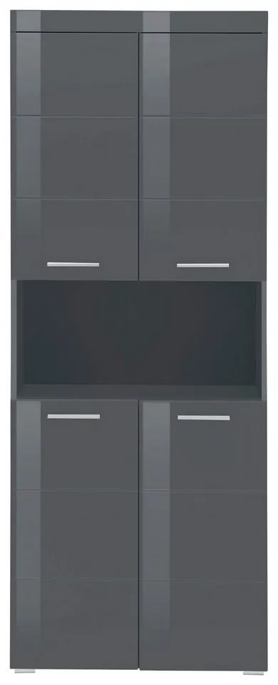 welltime Hochschrank Avena Badschrank 4-türig mit o. Fach und 4 Einlegeböden - B/T/H 73/31/190 cm, Grau, – Produktbild 4 von 4