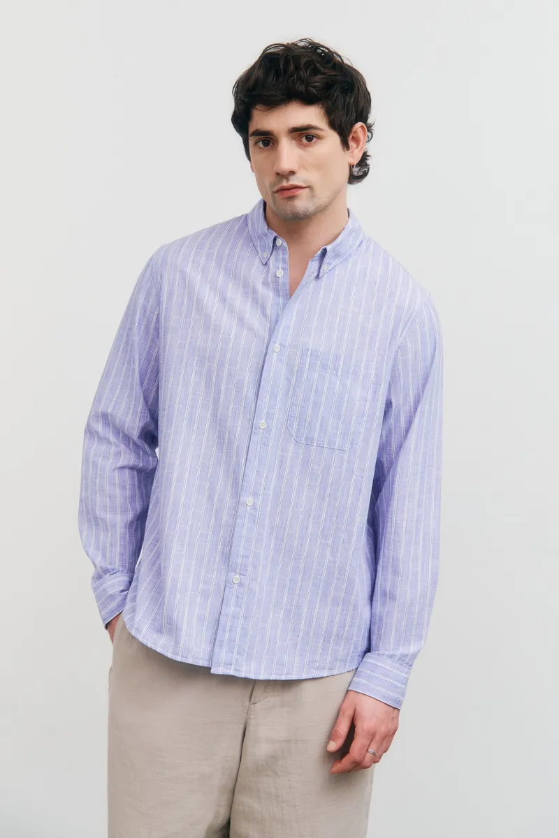 Rotholz Rotholz Herren vegan Hemd Button Down Blau Gestreift, Blau, – Produktbild 2 von 2
