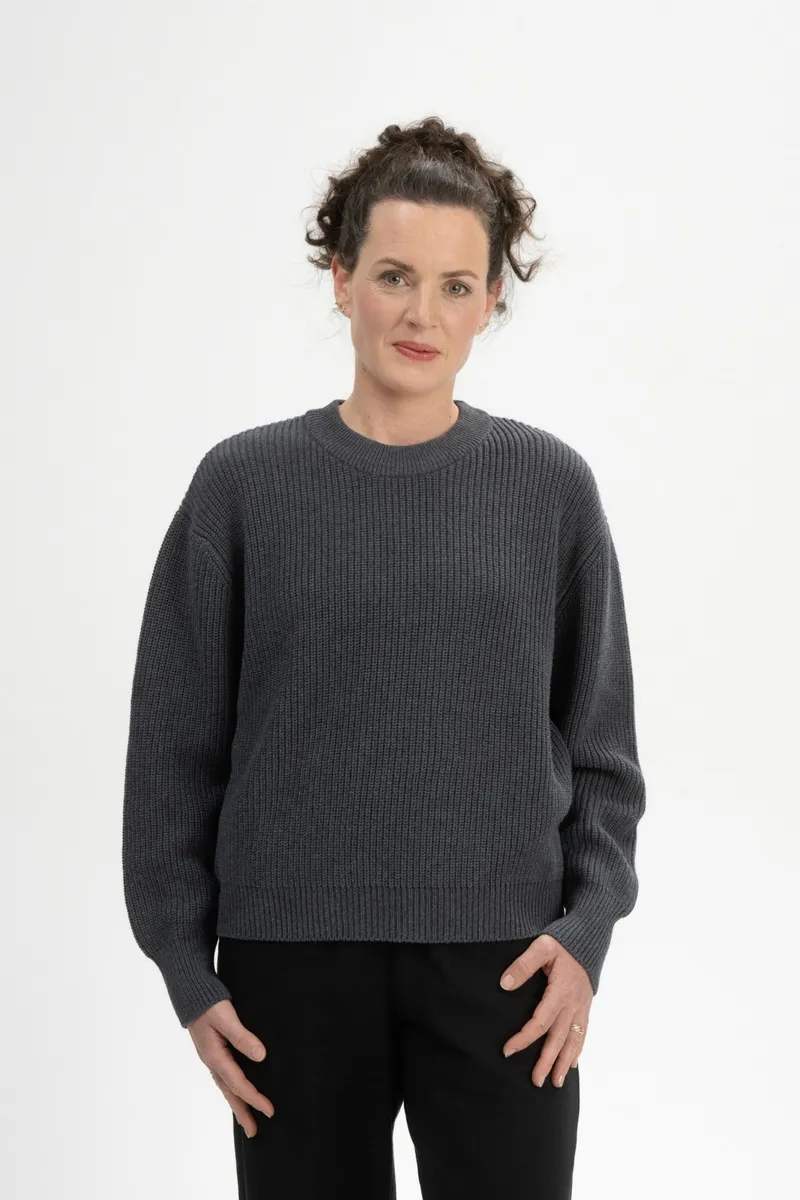 MELA MELA Damen vegan Strickpullover Rippe Adah Anthrazit Melange, Dunkelgrau, – Produktbild 2 von 2