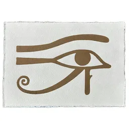 Veskor Cassiopeia Veskor Cassiopeia AUGE DES RA Symbol Hieroglyphen Linoldruck | 21 x 14,8 cm (A5 quer) | Gold auf Weiß – Produktbild 1 von 1
