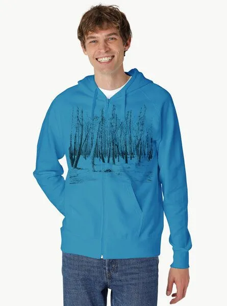 Peaces.bio - handbedruckte Biomode Peaces.bio - handbedruckte Biomode Herren Zip-Hoodie Woodland, Türkis, – Produktbild 2 von 2
