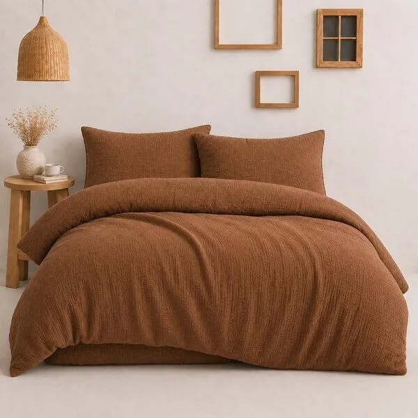 Sandiik Sandiik Musselin Bettwäsche Classic aus Bio-Baumwolle 135x200cm in 5 Farben, Cognacbraun, – Produktbild 1 von 3