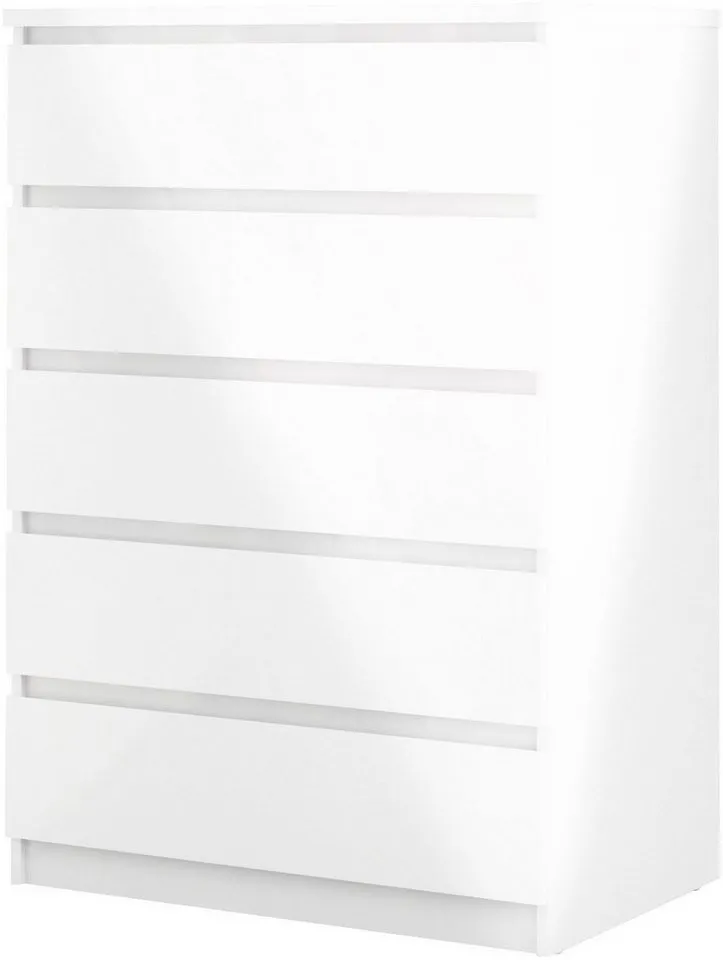 Home affaire Kommode Naia - 5 Schubladen & grifflose Front, Made in Denmark (Breite 77 cm / Höhe 111 cm, in mehreren Farben), abgerundete Schubladenkanten auf Metallgleiter, Breite 77 cm, Weiß, – Produktbild 4 von 5