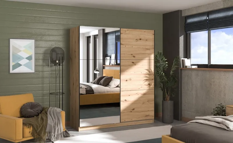 OTTO home Schwebetürenschrank Sierra Kleiderschrank mit Spiegel Garderobe Topseller INKLUSIVE Inneneinteilung, FSC®-Zertifiziert, OTTOs Choice, Beige, – Produktbild 2 von 4
