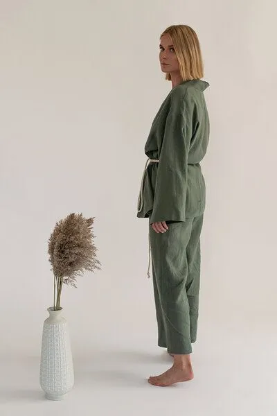 gust. gust. Kimono aus Leinen - Linen Kimono - 100% Bio-Leinen, Pine (grün), – Produktbild 4 von 4