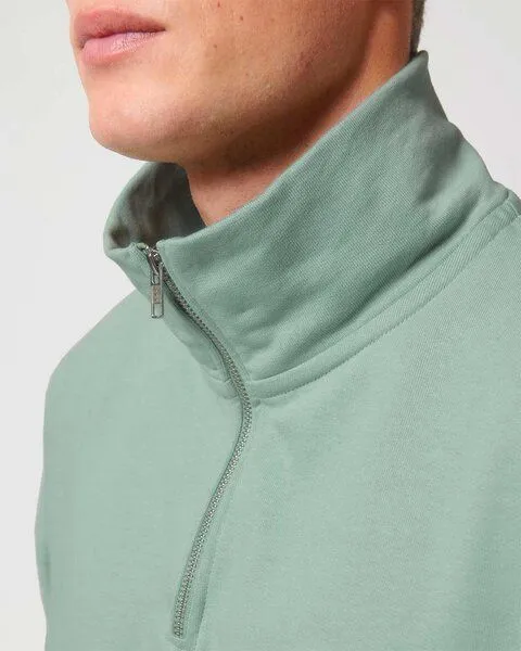 YTWOO YTWOO Oversized Sweatshirt mit kurzem Reißverschluss aus reiner Bio-Baumwolle; Unisex Troyer, Hellgrün, – Produktbild 2 von 4