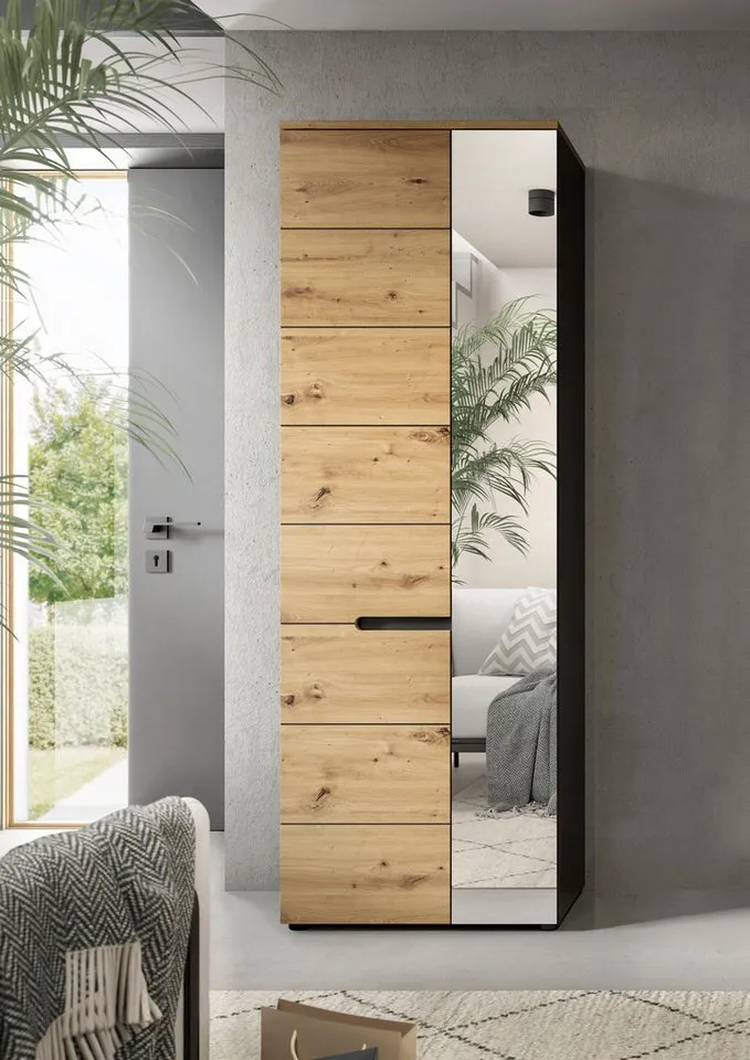Home affaire Garderobenschrank REHAT, TOPSELLER!, Höhe 190cm, 2 Türen, 6 Fächer, 1 Kleiderstange (1-St., in verschiedenen Farben erhältlich) Garderobe, Flurschrank, Dielenschrank, Kleiderschrank, Garderobenmöbel, Grau, – Produktbild 3 von 5