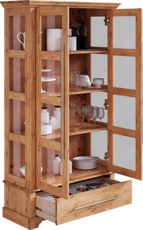 OTTO home Vitrine Melissa Höhe 169 cm, Breite 94 cm, 2-türig, Kiefer massiv, FSC®, Beige, – Produktbild 5 von 5