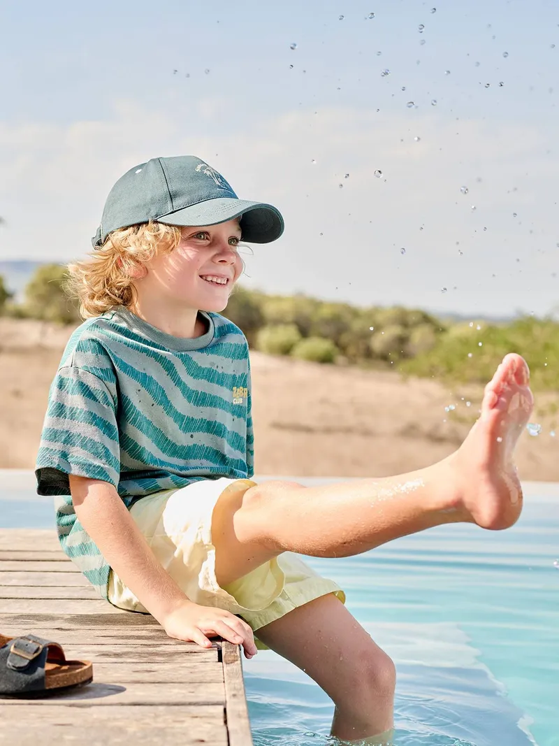 Vertbaudet Jungen T-Shirt mit Zebramuster, Petrol, – Produktbild 2 von 4