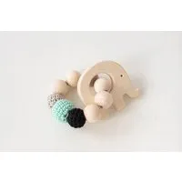 NoniKids Berlin NoniKids Berlin Greifling Beißring Holz *Elefant* | Bio Baumwolle, Mint/schwarz, – Produktbild 1 von 1