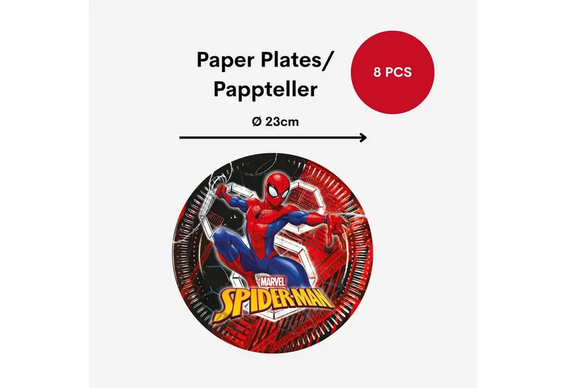 Procos Einweggeschirr-Set Spider-Man Partygeschirr Set 36-tlg Kindergeburtstag Spiderman Teller, 8 Personen, Bunt, – Produktbild 4 von 5