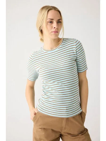KnowledgeCotton Apparel KnowledgeCotton Apparel T-Shirt - CANNA gestreift, Blau (light blue stripe), – Produktbild 1 von 4