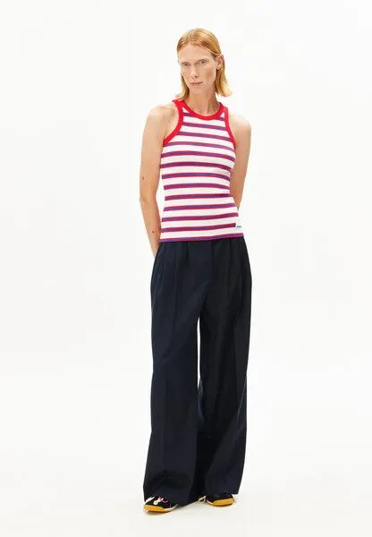 ARMEDANGELS ARMEDANGELS KANITAA STRIPES Damen Ripp-Top aus Bio-Baumwoll Mix, Light oatmilk-mars red-dynamo blue, – Produktbild 4 von 4