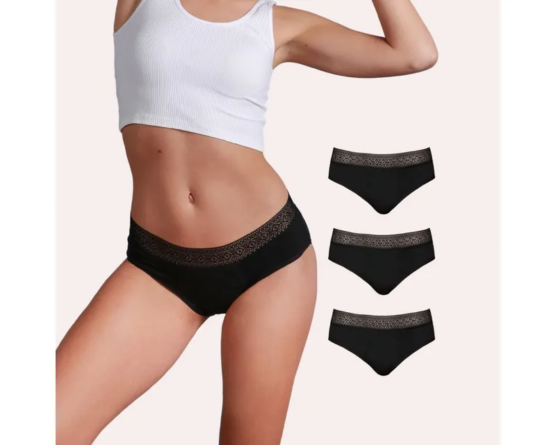 Taynie Taynie Periodenslip Paris ultra Periodenunterwäsche Nacht Low Waist sehr starke Tage Damen (Spar-Set, 3-St., 3er-Pack) Ultra saugstarker Low Waist Slip Schutzschicht bis zum hinteren Bund, Schwarz, – Produktbild 2 von 5