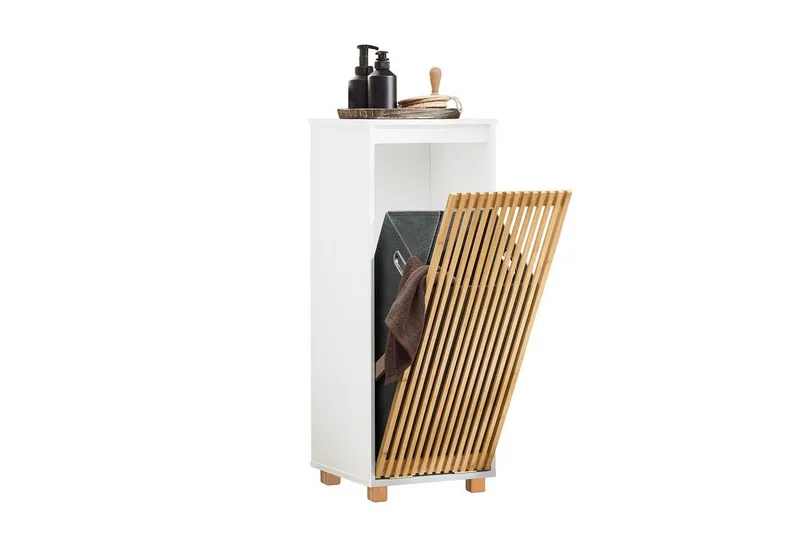 SoBuy Wäscheschrank BZR126, Badezimmerschrank mit Wäschekorb Badmöbel Badezimmer Badschrank mit Wäschesack Wäschetruhe Wäschesammler Wäschekorb, Weiß, – Produktbild 1 von 5