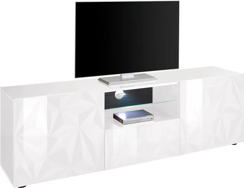 Home affaire Lowboard Prisma Breite 181 cm, TV-Board 2 Türen, 1 Schubkasten, TV-Schrank, Front mit elegantem Siebdruck, grifflos, viel Stauraum, Weiß, – Produktbild 1 von 5