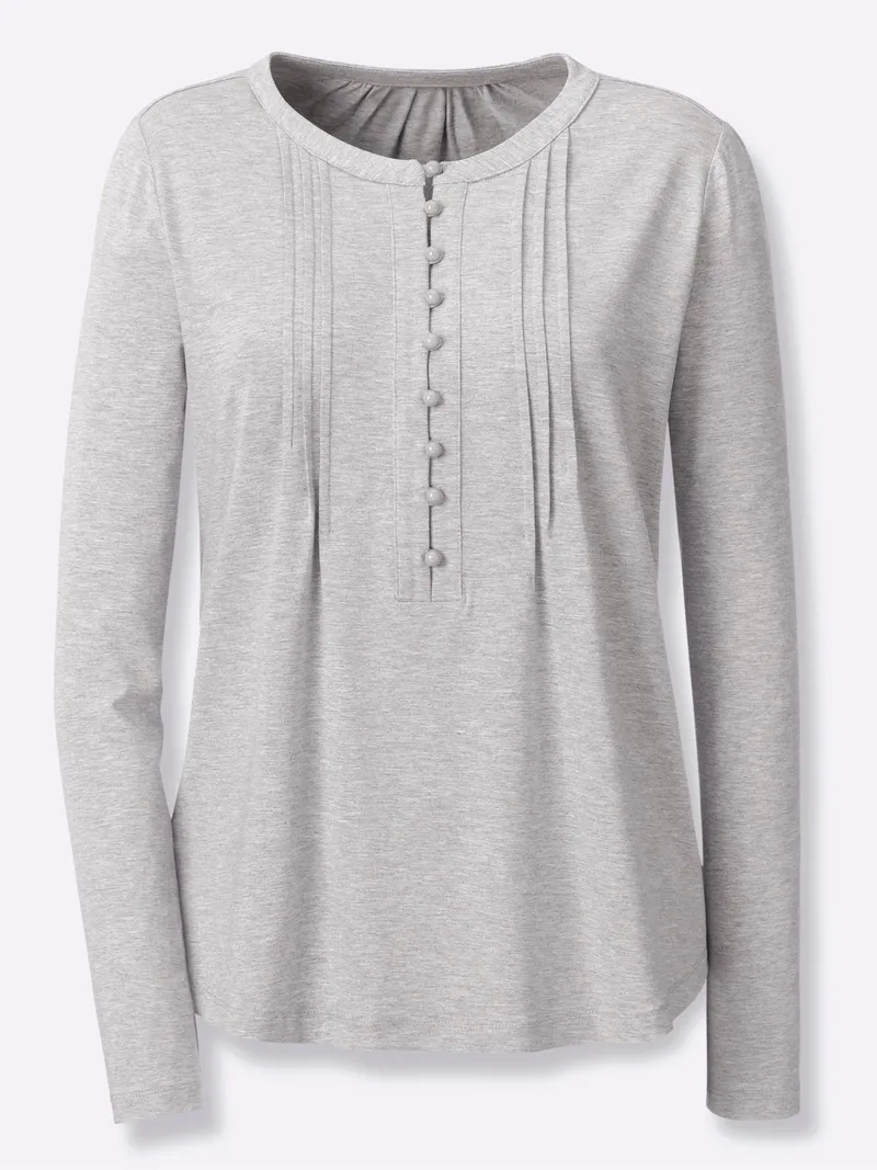 heine Langarmshirt steingrau-meliert, Steingrau-meliert, – Produktbild 1 von 2