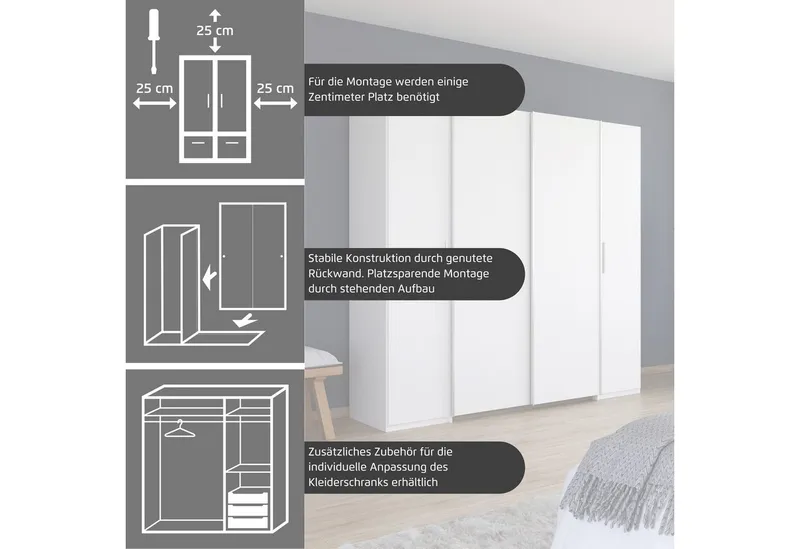Rauch Rauch Schwebetürenschrank Kleiderschrank Drehtürenschrank Schrank Garderobe KRONACH (in 3 Ausstattungen BASIC/CLASSIC/PREMIUM, Breiten 225/268/311/354 cm) mit Dreh- und Schwebetüren und vielen Einlegeböden MADE IN GERMANY, Grau, – Produktbild 5 von 5