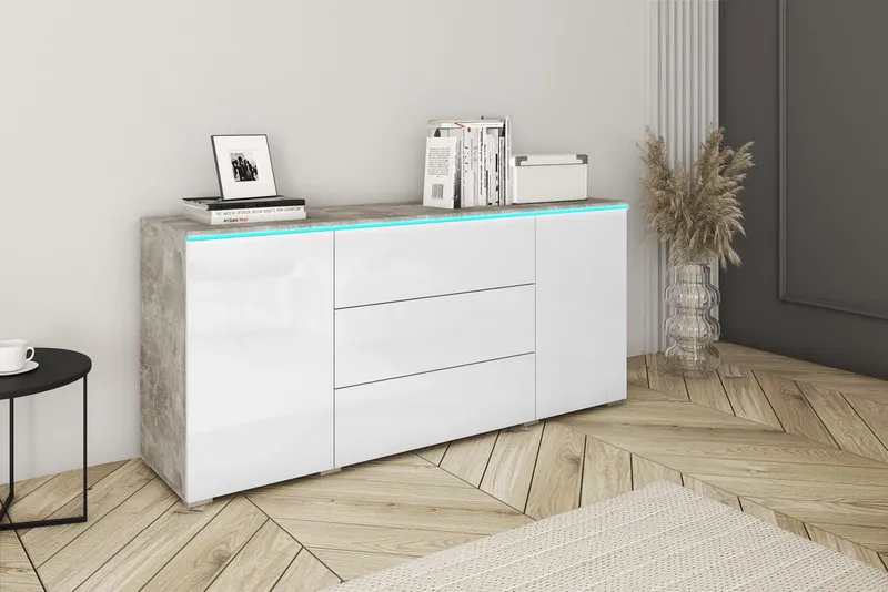 Home affaire Sideboard VERA, grifflos, verstellbare Einlegeböden, Wahlweise mit oder ohne Beleuchtung, Grau, – Produktbild 2 von 8