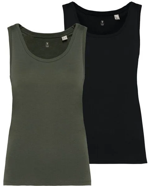 YTWOO YTWOO 2er Pack Damen Tank Top aus 100% Bio-Baumwolle, Khaki-schwarz, – Produktbild 1 von 4