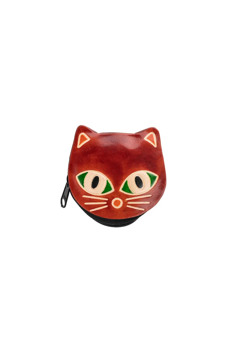 Tranquillo Handgeprägte Geldbörse CAT – Leder - rot – Produktbild 1 von 2