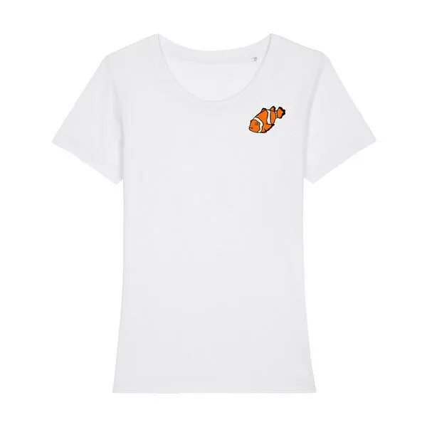 Spangeltangel Spangeltangel T-Shirt bedruckt, "Clownfisch", nachhaltig, Biobaumwolle, Brustprint, Damen, Kurzarmshirt, Damenshirt, Frauen, bio, Weiss, – Produktbild 1 von 3
