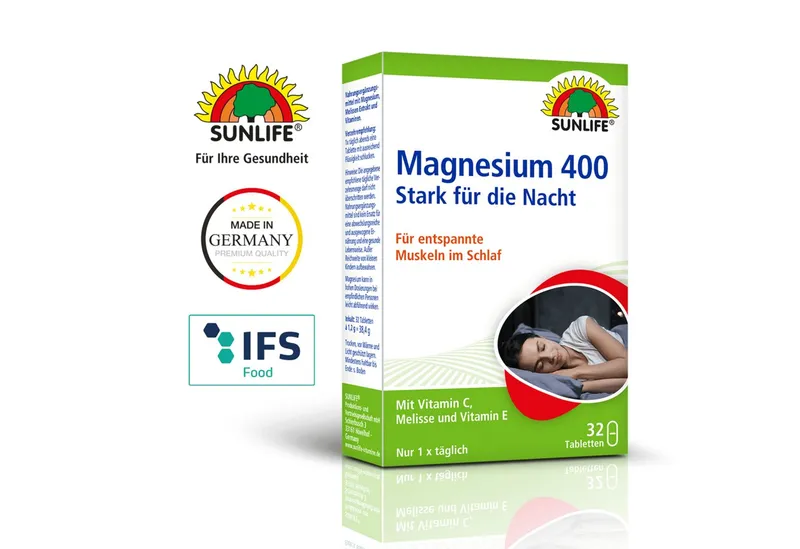SUNLIFE SUNLIFE® Magnesium 400 Nacht Tabletten 32Stk Muskelkrampf Nervensystem 1 x täglich abends eine Tablette mit ausreichend Flüssigkeit schlucken – Produktbild 3 von 4